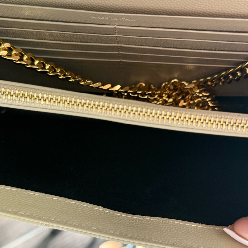 Saint Laurent Beige Quilted Leather Chain Wallet with Gold Hardware - Picture 13 of 15